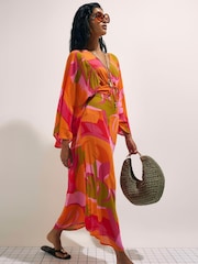 River Island Pink Leaf Print Kaftan - Image 3 of 4
