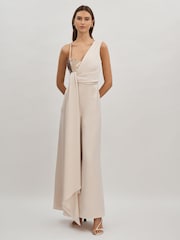 Halston Satin Sequin Wide Leg Jumpsuit - Image 1 of 6