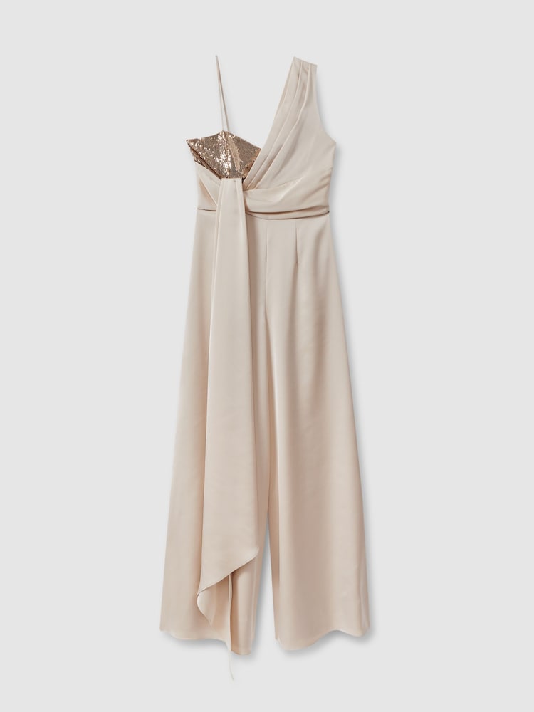 Halston Satin Sequin Wide Leg Jumpsuit - Image 2 of 6