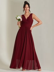 Jolie Moi Red Pleated Bodice Chiffon Maxi Dress - Image 1 of 6