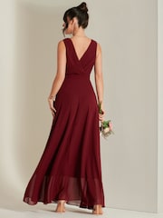 Jolie Moi Red Pleated Bodice Chiffon Maxi Dress - Image 2 of 6