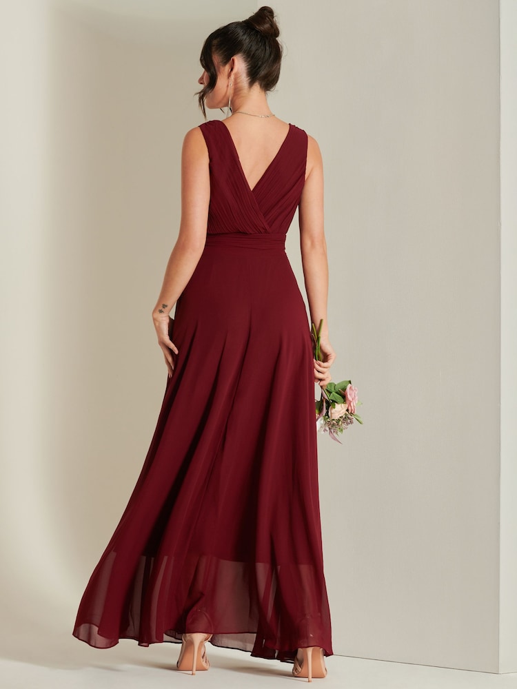 Jolie Moi Red Pleated Bodice Chiffon Maxi Dress - Image 2 of 6