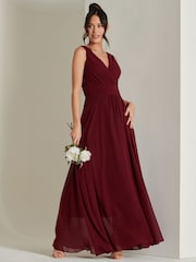 Jolie Moi Red Pleated Bodice Chiffon Maxi Dress - Image 3 of 6