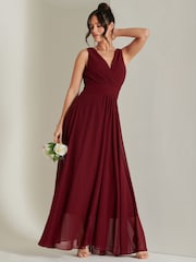 Jolie Moi Red Pleated Bodice Chiffon Maxi Dress - Image 5 of 6