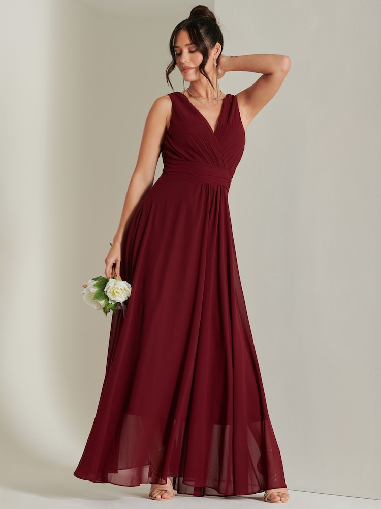 Buy Jolie Moi Red Pleated Bodice Chiffon Maxi Dress from Next Bahrain