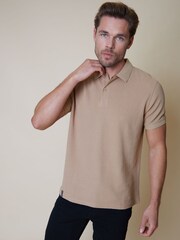 Threadbare Stone 100% Cotton Polo Shirt With Herringbone Detail Collar - Image 1 of 4