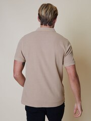 Threadbare Stone 100% Cotton Polo Shirt With Herringbone Detail Collar - Image 2 of 4