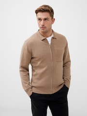 French Connection Natural Natural Milano Knitted Zip Up Jumper - Image 1 of 5