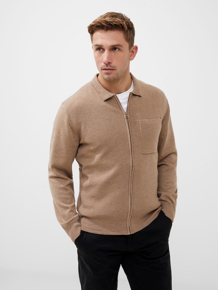French Connection Natural Natural Milano Knitted Zip Up Jumper - Image 1 of 5
