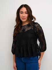 Kaffe Paula Lace 3/4 Sleeve Black Blouse - Image 1 of 6