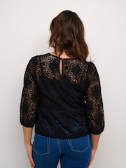 Kaffe Paula Lace 3/4 Sleeve Black Blouse - Image 2 of 6