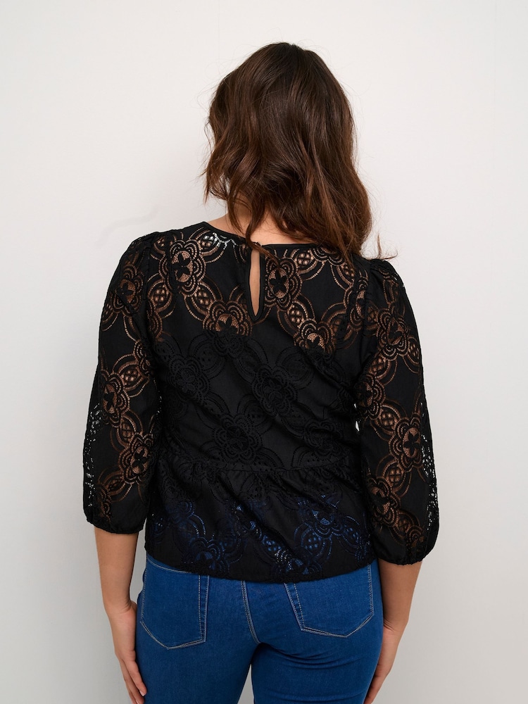 Kaffe Paula Lace 3/4 Sleeve Black Blouse - Image 2 of 6
