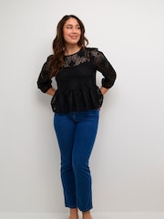 Kaffe Paula Lace 3/4 Sleeve Black Blouse - Image 3 of 6
