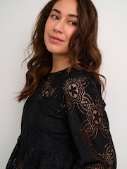 Kaffe Paula Lace 3/4 Sleeve Black Blouse - Image 4 of 6