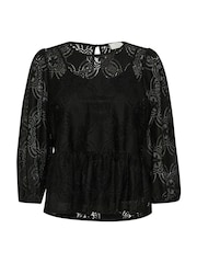 Kaffe Paula Lace 3/4 Sleeve Black Blouse - Image 5 of 6