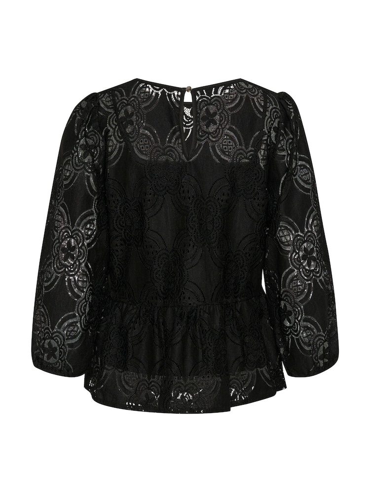 Kaffe Paula Lace 3/4 Sleeve Black Blouse - Image 6 of 6