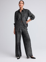 Black Sparkle Pinstripe Velvet Long Sleeve Shirt - Image 2 of 5