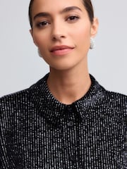 Black Sparkle Pinstripe Velvet Long Sleeve Shirt - Image 5 of 5