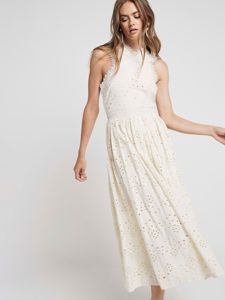 River Island Beige Broidery Halter Wrap Dress - Image 2 of 3