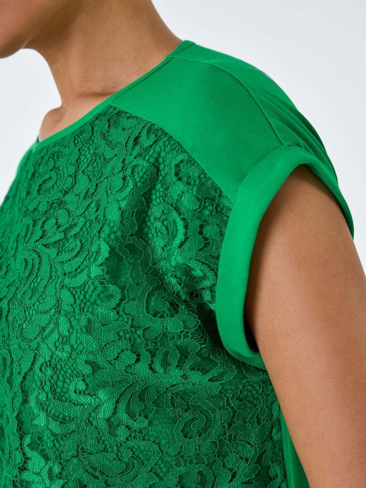 Roman Green Lace Panel Stretch Jersey Top - Image 5 of 5