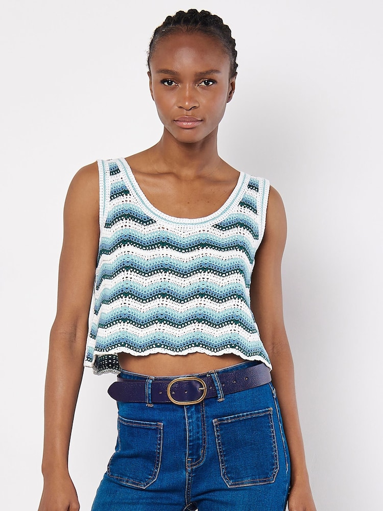 Apricot Blue Ocean Crochet Crop Vest - Image 2 of 4