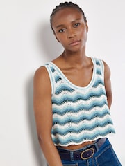 Apricot Blue Ocean Crochet Crop Vest - Image 3 of 4