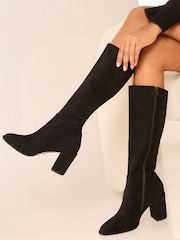 Lipsy Black Regular Fit Block Heel Knee High Faux Suede Boot - Image 1 of 4
