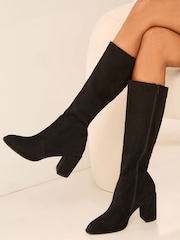 Lipsy Black Regular Fit Block Heel Knee High Faux Suede Boot - Image 2 of 4