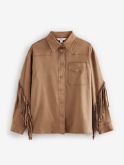 Taupe Brown Faux Suede Tassel Fringe Jacket - Image 5 of 8