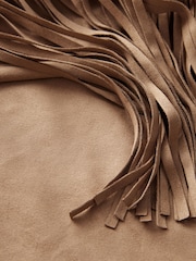 Taupe Brown Faux Suede Tassel Fringe Jacket - Image 6 of 8