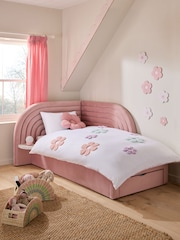 Opulent Velvet Blush Pink Kids Rainbow Upholstered With Bedside Table Drawer Bed - Image 1 of 7