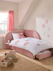 Opulent Velvet Blush Pink Kids Rainbow Upholstered With Bedside Table Drawer Bed - Image 2 of 7