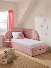 Opulent Velvet Blush Pink Kids Rainbow Upholstered With Bedside Table Drawer Bed - Image 3 of 7