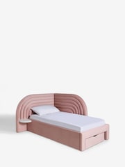 Opulent Velvet Blush Pink Kids Rainbow Upholstered With Bedside Table Drawer Bed - Image 6 of 7