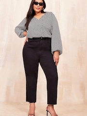 Friends Like These Black/White Long Sleeve Satin Tie Neck Blouse - Image 3 of 4