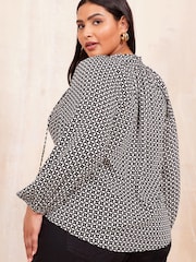 Friends Like These Black/White Long Sleeve Satin Tie Neck Blouse - Image 4 of 4