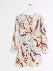 River Island Beige Satin Marble Print Shift Mini Dress - Image 5 of 6