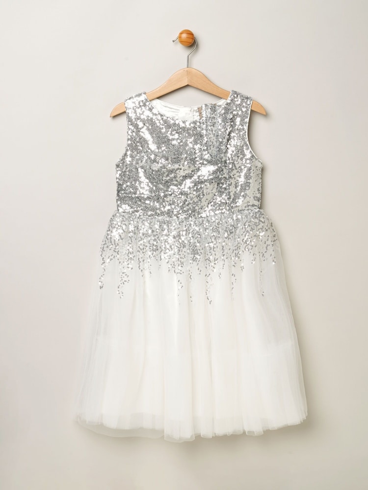 Miss Sequin Twist Bow Waterfall Tulle Skirt Dress - Image 1 of 4
