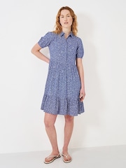 Crew Clothing Blue Carlie Spot Print Tiered Shirt Dress - Image 3 of 6