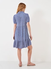 Crew Clothing Blue Carlie Spot Print Tiered Shirt Dress - Image 4 of 6