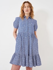 Crew Clothing Blue Carlie Spot Print Tiered Shirt Dress - Image 5 of 6