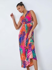 Roman Pink Tropical Gathered Stretch Maxi Dress - Image 1 of 5
