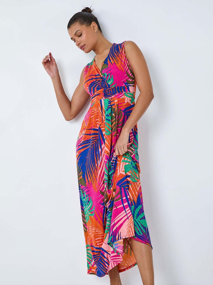 Roman Pink Tropical Gathered Stretch Maxi Dress - Image 1 of 5