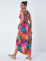 Roman Pink Tropical Gathered Stretch Maxi Dress - Image 2 of 5