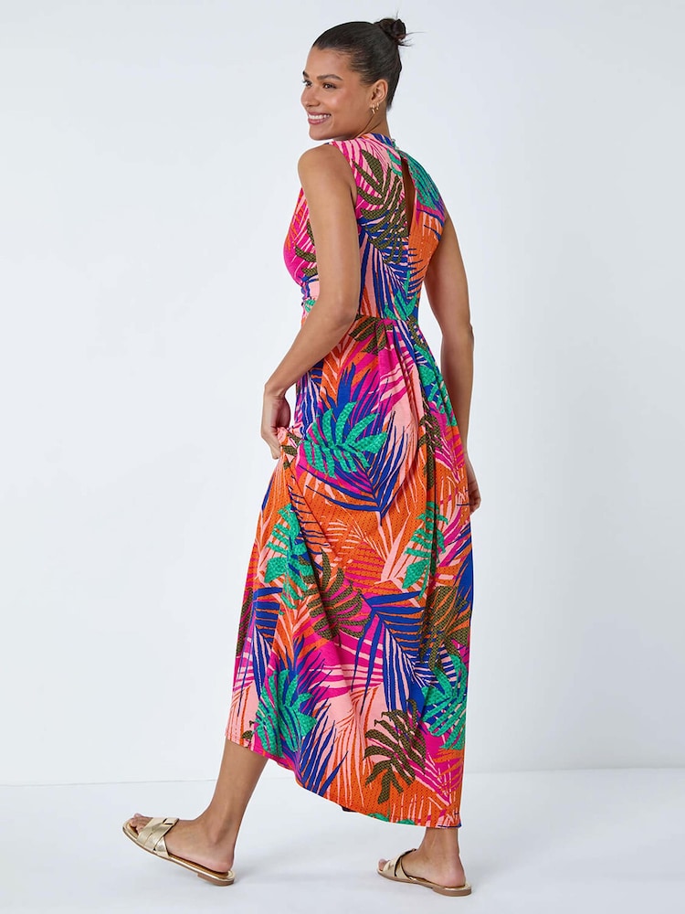Roman Pink Tropical Gathered Stretch Maxi Dress - Image 2 of 5