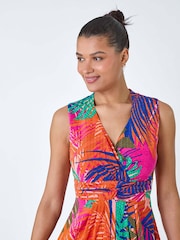 Roman Pink Tropical Gathered Stretch Maxi Dress - Image 4 of 5