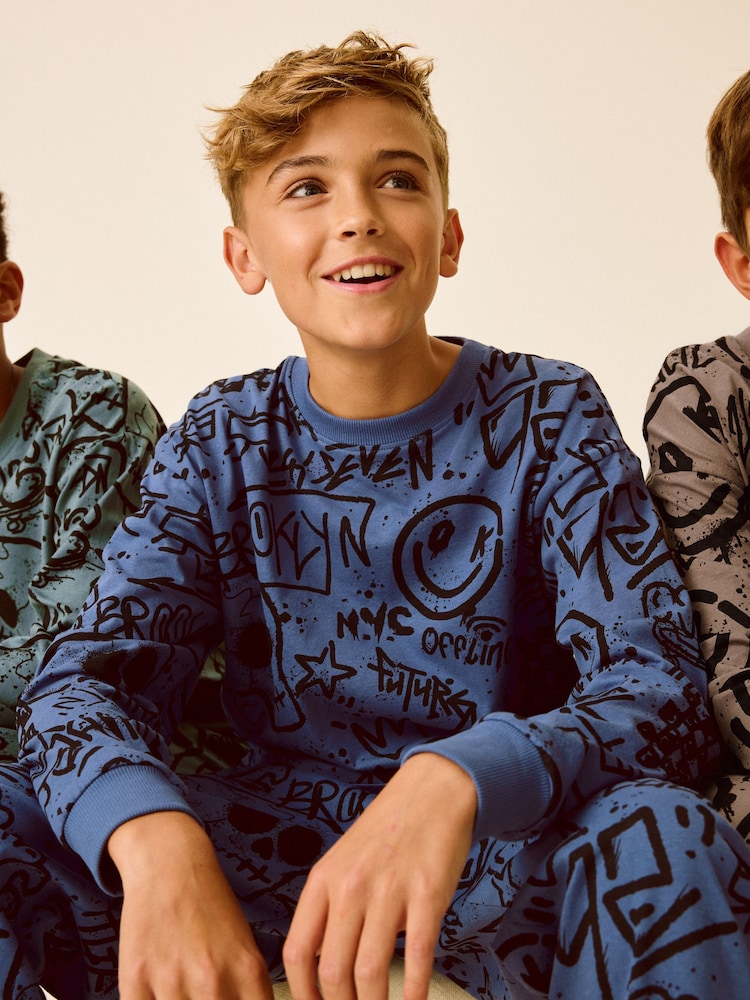 Blue/Green/Neutral Character Long Sleeve Pyjamas 3 Pack (3-16yrs) - Image 5 of 14