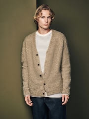 Neutral Relaxed Fit Bouclé Texture Cardigan with Wool - Image 1 of 7