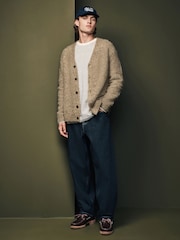 Neutral Relaxed Fit Bouclé Texture Cardigan with Wool - Image 2 of 7