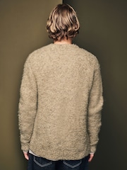 Neutral Relaxed Fit Bouclé Texture Cardigan with Wool - Image 3 of 7